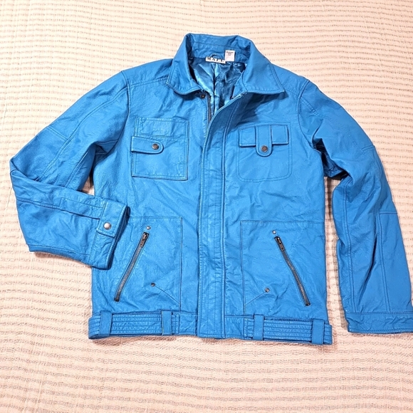 International Male Other - International Male Vtg Turquoise Blue Leather Jacket Size Xlarge